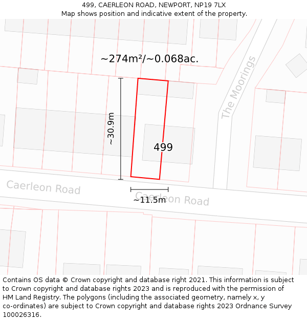 499, CAERLEON ROAD, NEWPORT, NP19 7LX: Plot and title map