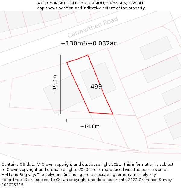 499, CARMARTHEN ROAD, CWMDU, SWANSEA, SA5 8LL: Plot and title map