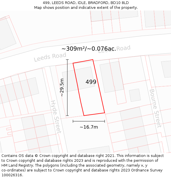 499, LEEDS ROAD, IDLE, BRADFORD, BD10 8LD: Plot and title map