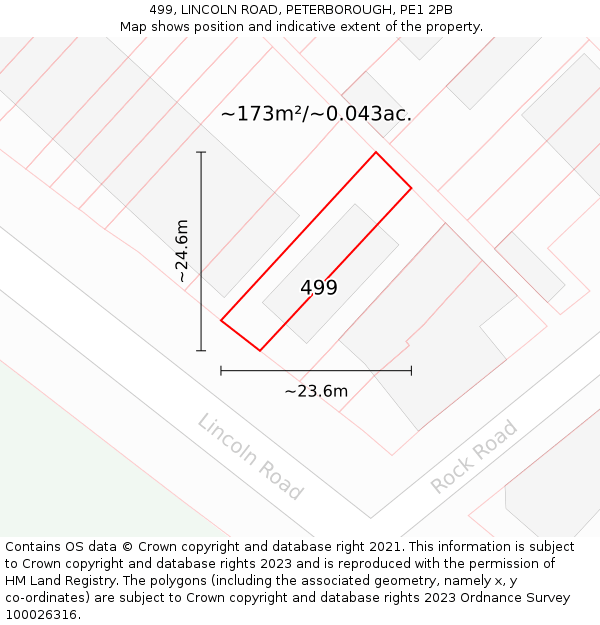 499, LINCOLN ROAD, PETERBOROUGH, PE1 2PB: Plot and title map