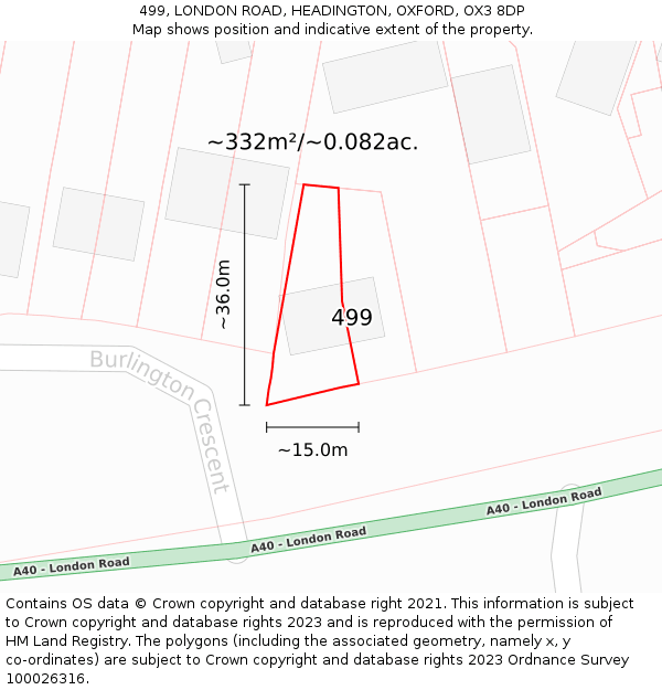 499, LONDON ROAD, HEADINGTON, OXFORD, OX3 8DP: Plot and title map