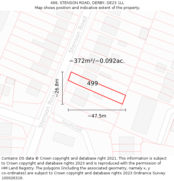 499, STENSON ROAD, DERBY, DE23 1LL: Plot and title map