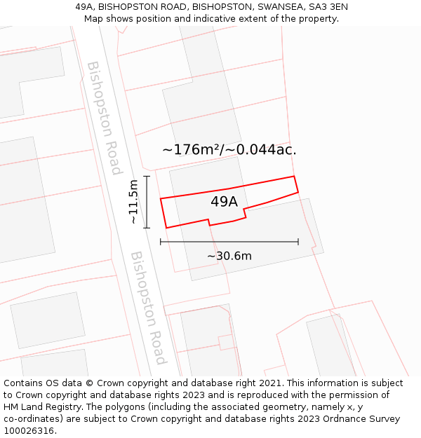 49A, BISHOPSTON ROAD, BISHOPSTON, SWANSEA, SA3 3EN: Plot and title map