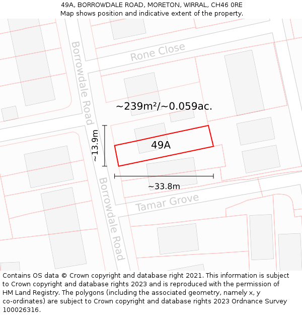 49A, BORROWDALE ROAD, MORETON, WIRRAL, CH46 0RE: Plot and title map