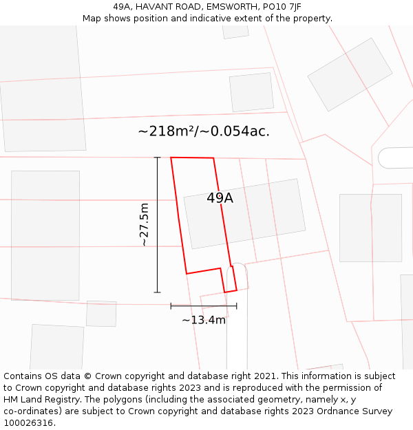 49A, HAVANT ROAD, EMSWORTH, PO10 7JF: Plot and title map