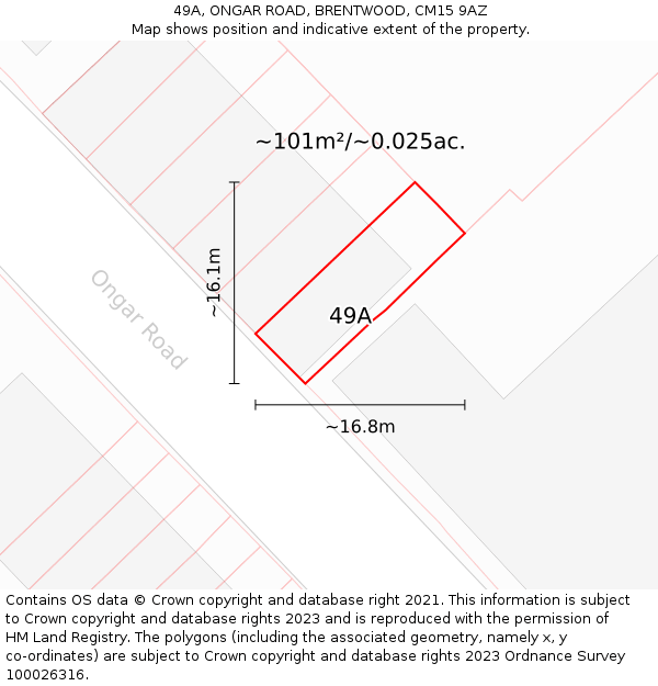 49A, ONGAR ROAD, BRENTWOOD, CM15 9AZ: Plot and title map