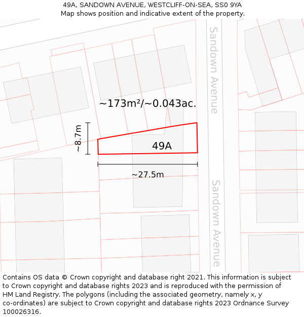 49A, SANDOWN AVENUE, WESTCLIFF-ON-SEA, SS0 9YA: Plot and title map