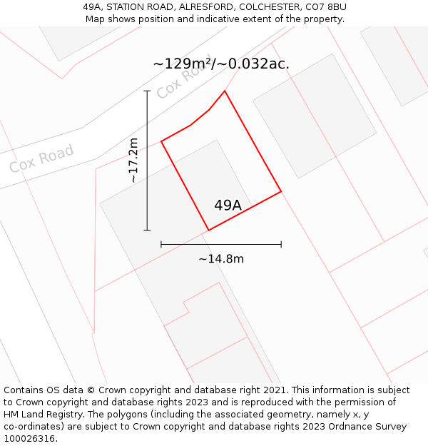 49A, STATION ROAD, ALRESFORD, COLCHESTER, CO7 8BU: Plot and title map