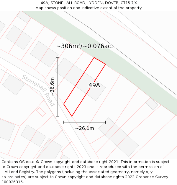 49A, STONEHALL ROAD, LYDDEN, DOVER, CT15 7JX: Plot and title map