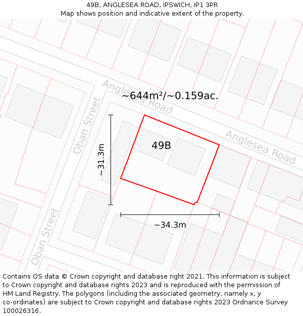 49B, ANGLESEA ROAD, IPSWICH, IP1 3PR: Plot and title map