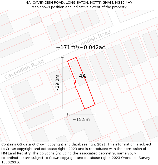 4A, CAVENDISH ROAD, LONG EATON, NOTTINGHAM, NG10 4HY: Plot and title map