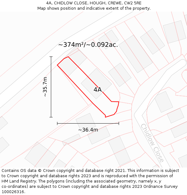 4A, CHIDLOW CLOSE, HOUGH, CREWE, CW2 5RE: Plot and title map