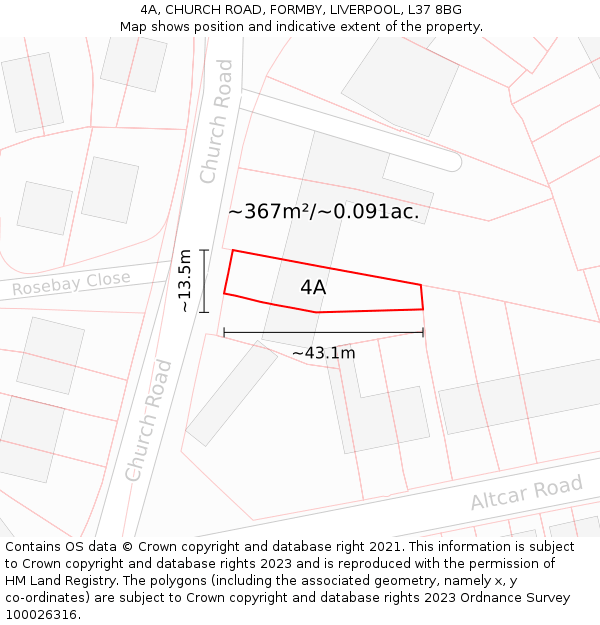 4A, CHURCH ROAD, FORMBY, LIVERPOOL, L37 8BG: Plot and title map