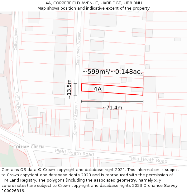 4A, COPPERFIELD AVENUE, UXBRIDGE, UB8 3NU: Plot and title map