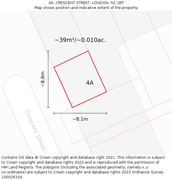 4A, CRESCENT STREET, LONDON, N1 1BT: Plot and title map