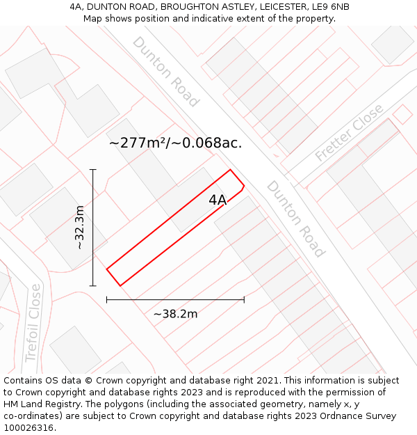 4A, DUNTON ROAD, BROUGHTON ASTLEY, LEICESTER, LE9 6NB: Plot and title map