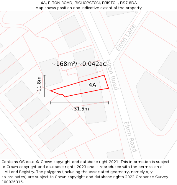 4A, ELTON ROAD, BISHOPSTON, BRISTOL, BS7 8DA: Plot and title map