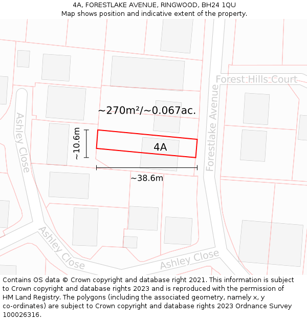 4A, FORESTLAKE AVENUE, RINGWOOD, BH24 1QU: Plot and title map