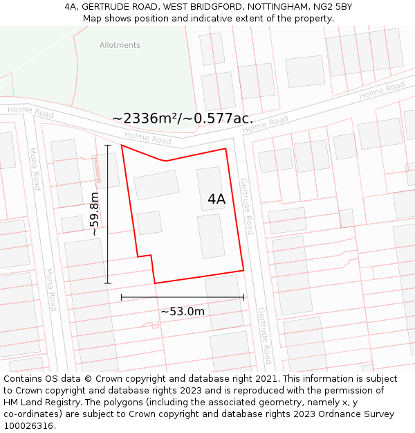 4A, GERTRUDE ROAD, WEST BRIDGFORD, NOTTINGHAM, NG2 5BY: Plot and title map