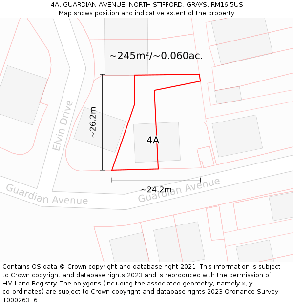 4A, GUARDIAN AVENUE, NORTH STIFFORD, GRAYS, RM16 5US: Plot and title map