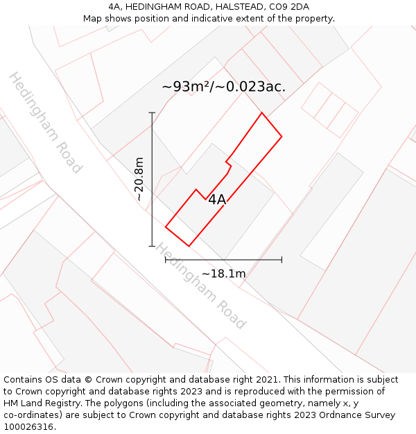 4A, HEDINGHAM ROAD, HALSTEAD, CO9 2DA: Plot and title map