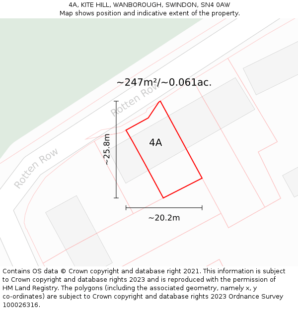 4A, KITE HILL, WANBOROUGH, SWINDON, SN4 0AW: Plot and title map