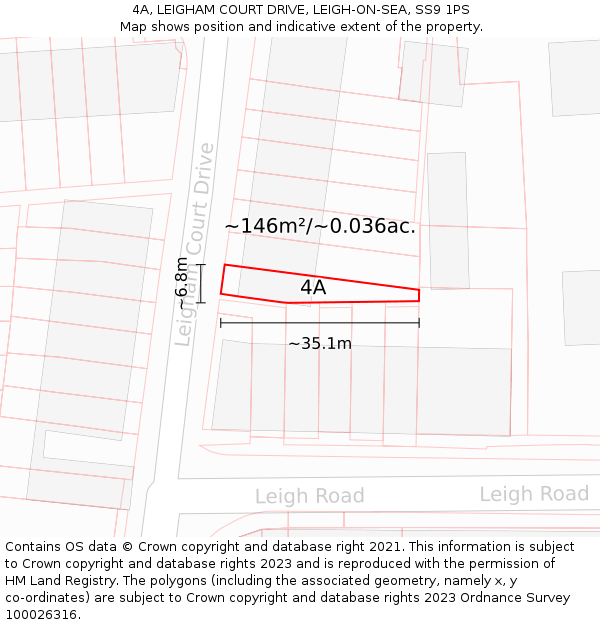 4A, LEIGHAM COURT DRIVE, LEIGH-ON-SEA, SS9 1PS: Plot and title map