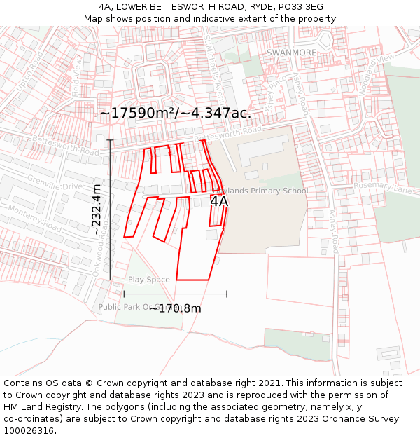 4A, LOWER BETTESWORTH ROAD, RYDE, PO33 3EG: Plot and title map