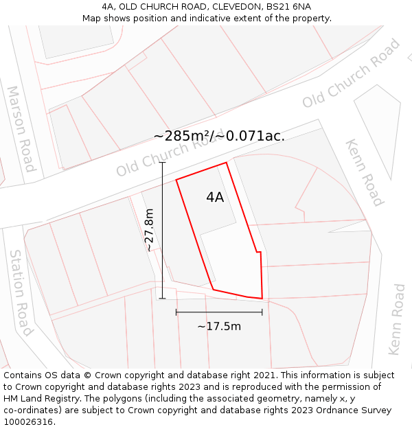 4A, OLD CHURCH ROAD, CLEVEDON, BS21 6NA: Plot and title map