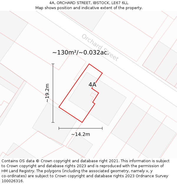 4A, ORCHARD STREET, IBSTOCK, LE67 6LL: Plot and title map