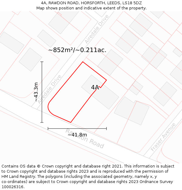 4A, RAWDON ROAD, HORSFORTH, LEEDS, LS18 5DZ: Plot and title map