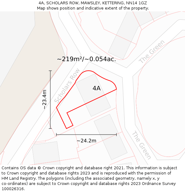 4A, SCHOLARS ROW, MAWSLEY, KETTERING, NN14 1GZ: Plot and title map