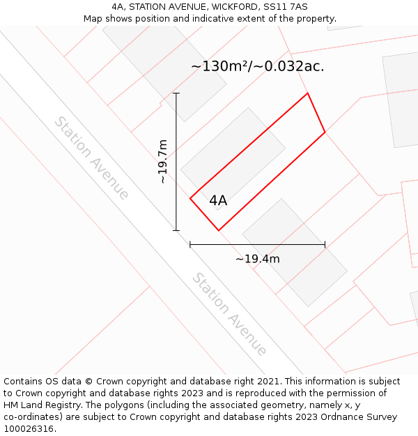 4A, STATION AVENUE, WICKFORD, SS11 7AS: Plot and title map