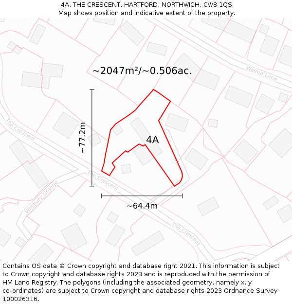 4A, THE CRESCENT, HARTFORD, NORTHWICH, CW8 1QS: Plot and title map