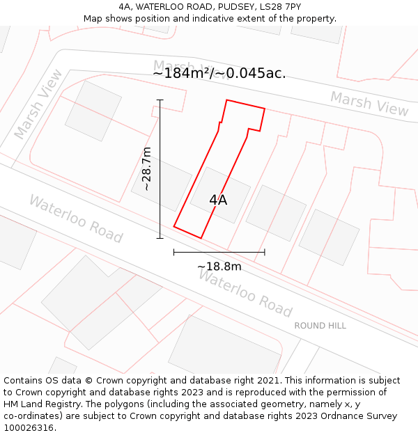 4A, WATERLOO ROAD, PUDSEY, LS28 7PY: Plot and title map