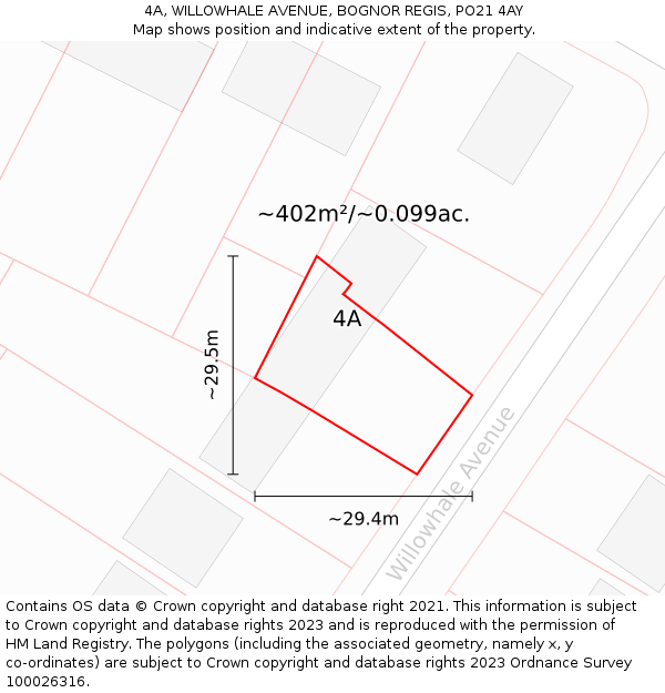 4A, WILLOWHALE AVENUE, BOGNOR REGIS, PO21 4AY: Plot and title map