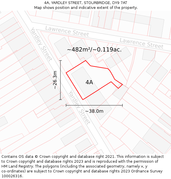 4A, YARDLEY STREET, STOURBRIDGE, DY9 7AT: Plot and title map