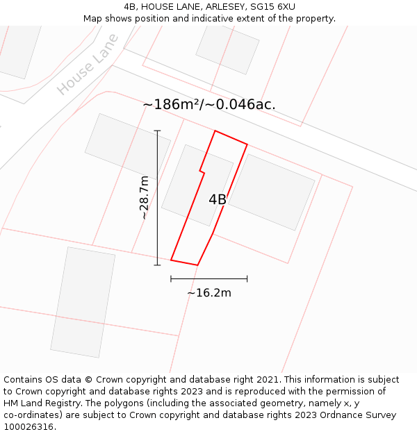 4B, HOUSE LANE, ARLESEY, SG15 6XU: Plot and title map