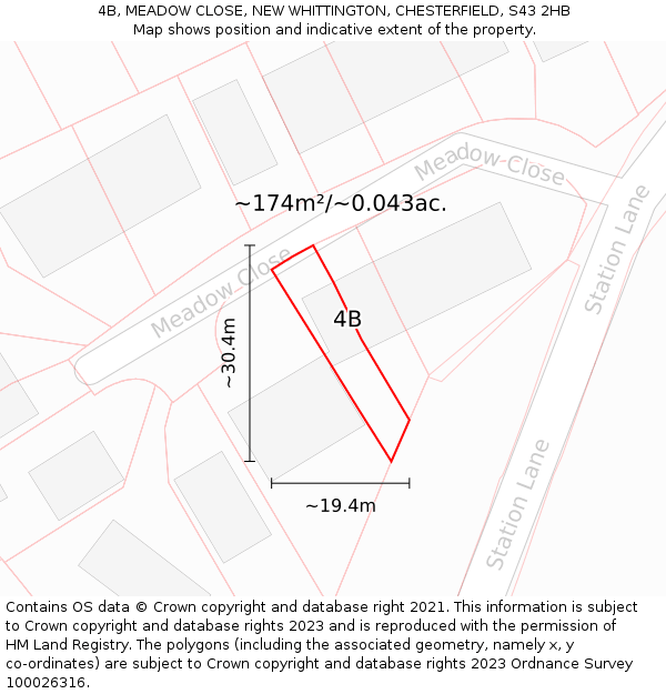 4B, MEADOW CLOSE, NEW WHITTINGTON, CHESTERFIELD, S43 2HB: Plot and title map