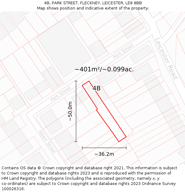 4B, PARK STREET, FLECKNEY, LEICESTER, LE8 8BB: Plot and title map