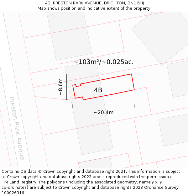 4B, PRESTON PARK AVENUE, BRIGHTON, BN1 6HJ: Plot and title map