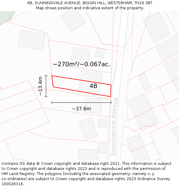 4B, SUNNINGVALE AVENUE, BIGGIN HILL, WESTERHAM, TN16 3BT: Plot and title map