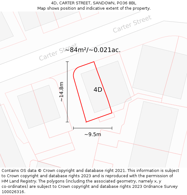 4D, CARTER STREET, SANDOWN, PO36 8BL: Plot and title map