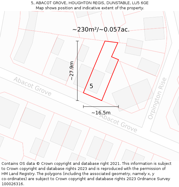 5, ABACOT GROVE, HOUGHTON REGIS, DUNSTABLE, LU5 6GE: Plot and title map