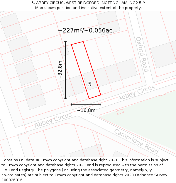 5, ABBEY CIRCUS, WEST BRIDGFORD, NOTTINGHAM, NG2 5LY: Plot and title map