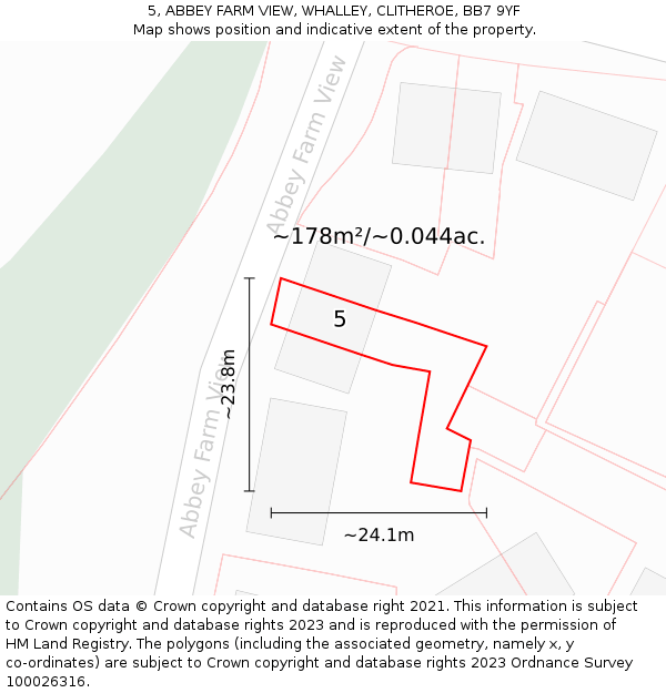 5, ABBEY FARM VIEW, WHALLEY, CLITHEROE, BB7 9YF: Plot and title map