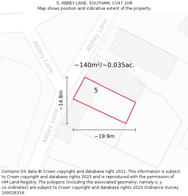 5, ABBEY LANE, SOUTHAM, CV47 1HR: Plot and title map