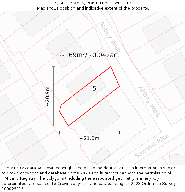 5, ABBEY WALK, PONTEFRACT, WF8 1TB: Plot and title map