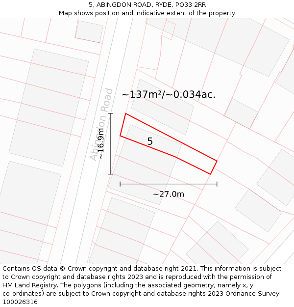 5, ABINGDON ROAD, RYDE, PO33 2RR: Plot and title map