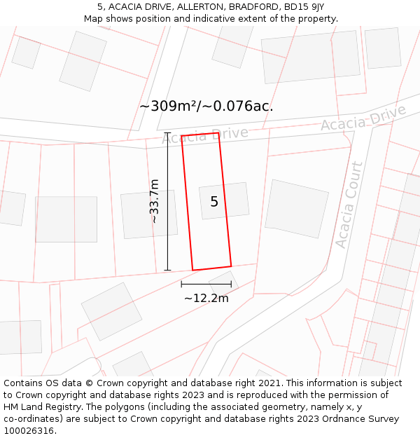 5, ACACIA DRIVE, ALLERTON, BRADFORD, BD15 9JY: Plot and title map